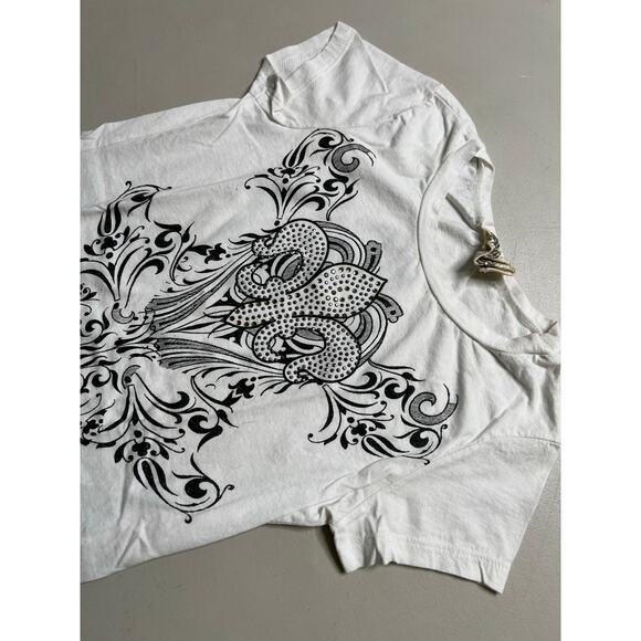 Vocal Women’s Fleur de Lis Rhinestone Long T-Shirt Made in USA White Size Medium - Picture 4 of 9